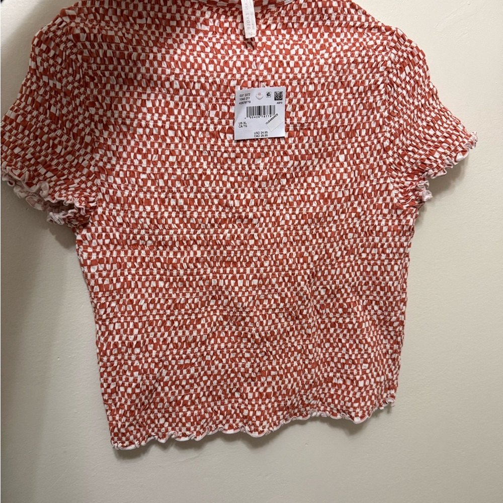 American Eagle Outfitters Red and White Smocked Bodysuit